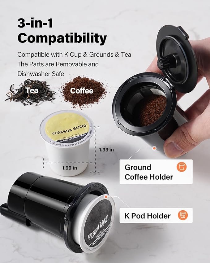 K Cup Coffee Maker With Bold Setting, Single Serve Hot & Iced Coffee Maker for K-Cup and Grounds, 52 Oz Removable Water Tank, 6 to 14oz Brew Size, Pod Coffee Machine With Reusable Filter, Gray