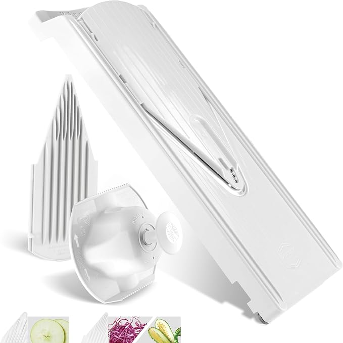 Börner Mandoline Slicer V3 (Basic Set) • V-Slicer for Vegetables & Fruits • Adjustable Kitchen Slicer • 3 Thickness Settings • With Rubber Feet & Stainless Steel V-Blade • Color: White