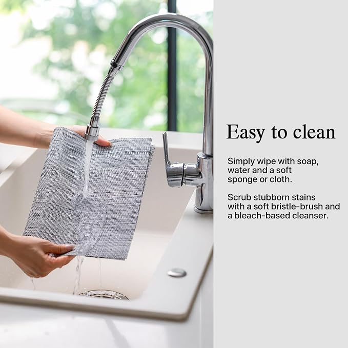 Placemats Set of 4 - Easy Clean Woven Vinyl Placemats for Dining Table, Indoor/Outdoor Place Mats, Washable PVC Table Mats（Gray）