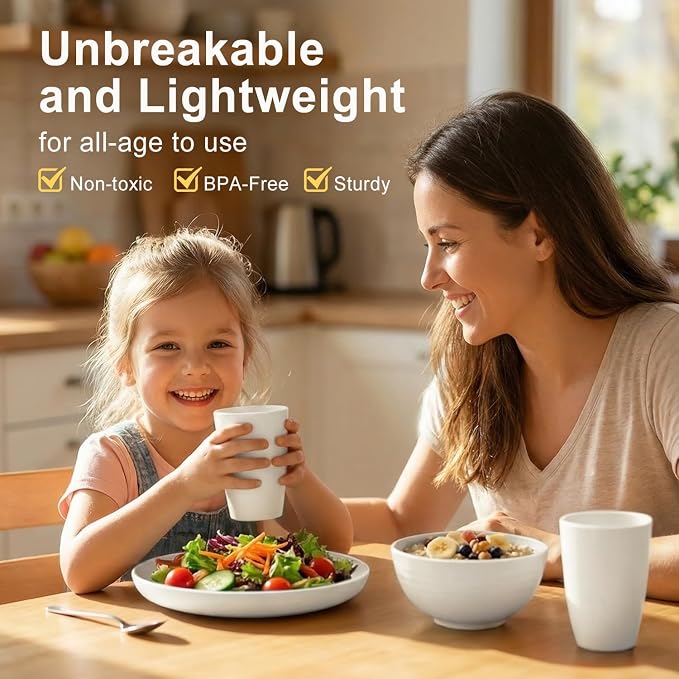 Dinnerware Sets for 8, Wheat Straw Plate and Bowl Set, Unbreakable Kitchen Set 40 Piece, Microwave and Dishwahser Safe Plates and Bowls Sets for Apartment, Kitchen, Camping, Dorm - White