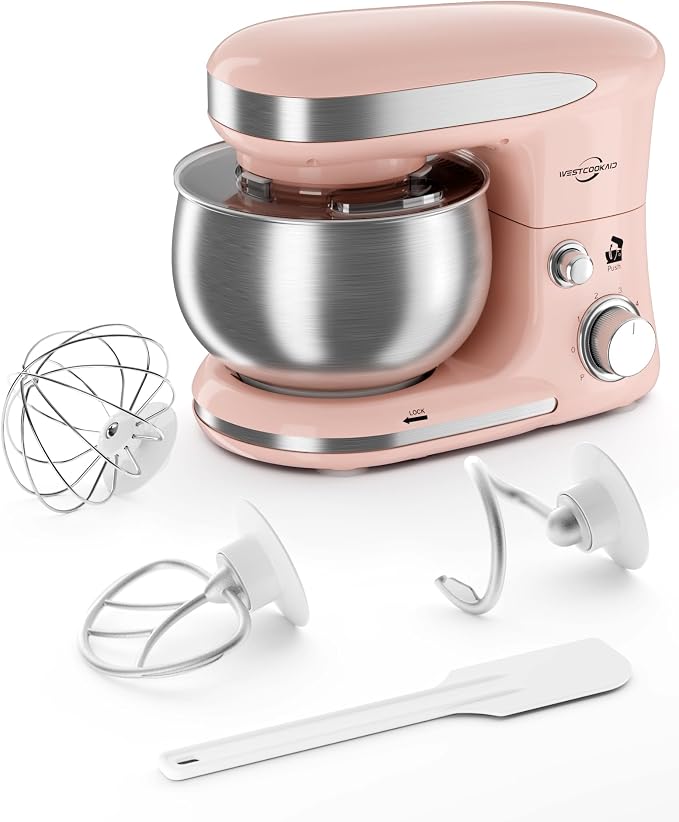 Stand Mixer 3.4QT Tilt-Head Pink Mixers 6+P Tilt-Head Speed | Portable Household Mixer for Daily Use with Egg Whisk,Dough Hook & Flat Beater,Perfect Dough Bread Mixer for Home Baking