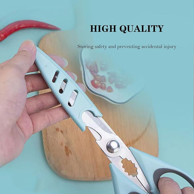 Multifunctional Stainless Steel Kitchen Scissors Set, Heavy Duty Food Scissors with Safety Cover, Sharp Utility Shears for Chicken, Meat, Vegetables, Herbs, 2 Pack