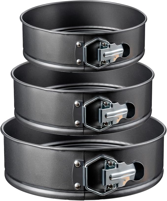 Extra-Thick Nonstick Springform Pan Set, 7, 8 & 9 Inch, Leakproof | Reinforced latches and precision-fit removable bases provide a tight seal, even heating and easy cake release