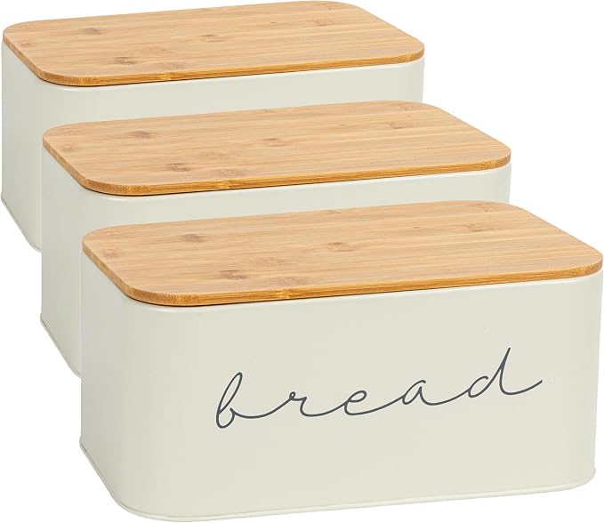 Bloomingville Metal Bread Bin with Bamboo Lid (Pack of 3)