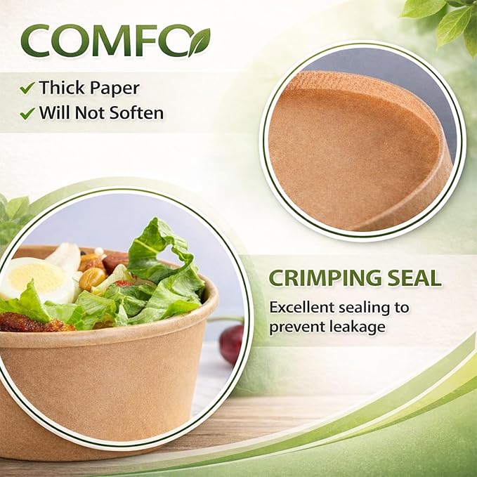 TOPtoper 36Oz 50Pcs Large Paper Bowls with Lids and Forks, Heavy Duty Disposable Meal Prep Containers for Hot/Cold Food, Soup, Disposable Bowls Bulk Soak-Proof for Party