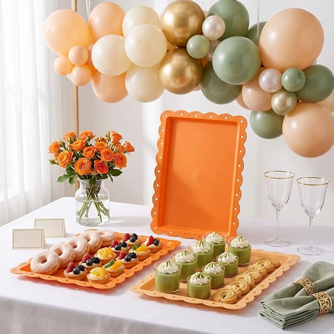 3 Pcs Orange Serving Trays Plastic Platters Dessert Cupcake Holder Party Supplies 14.4 x 9.3 Inches Rectangular Cookie Snack Display Tray for Wedding Restaurant