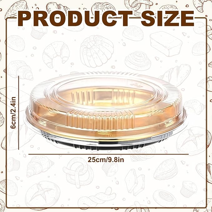 24 Pcs 9.8" Disposable Pie Containers with Clear Lids, 2.4" H | Plastic Round Pie Pans, Flan Cake Container Dessert Pizza Fruit Salad Carrier Box for Party Picnic Food Carry