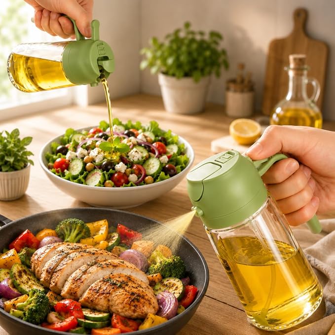 Oil Sprayer for Cooking, 16oz/470ml 2-in-1 Glass Olive Oil Dispenser