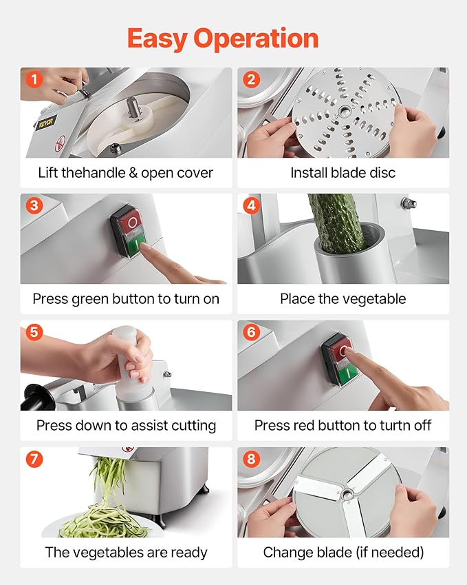 VEVOR Commercial Food Processor 550W Electric Vegetable Slicer 6 Blades | 2 Feeding Holes, 1600 RPM Stainless Steel Vegetable Processor, Interchangeable Blade, 3mm/4mm/7mm Shred and 2mm/4mm Slice