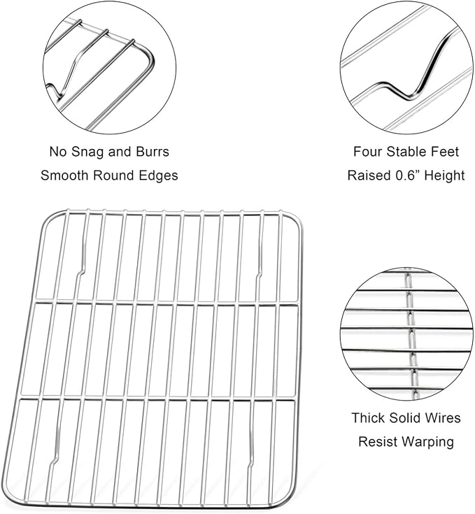 E-far Baking Cooling Rack Set of 2, Stainless Steel Metal Roasting Cooking Racks, Size - 11.6'' x 9'', Non Toxic & Rust Free, Oven & Dishwasher Safe