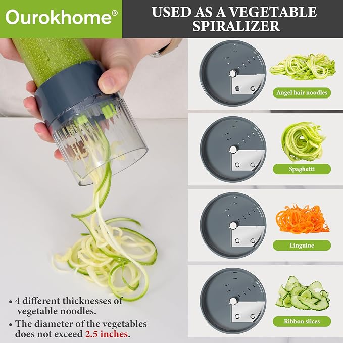 Ourokhome Onion Chopper Dicer with Container, Manual Food Cutter with Handheld Veggie Spiral, Hand Vegetable Mandolin slicer for Potato, Tomato, Carrot, Essential Kitchen Gadget (6 in 1, Gray)