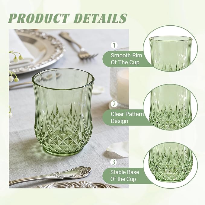 24 Pack Plastic Stemless Wine Glasses, 12oz Unbreakable Wine Cups | Reusable Fancy Vintage Drinking Glass Bulk for Cocktail, Whiskey, Juice, Elegant Decor for Wedding, Party & Holiday Events