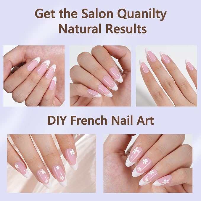 Misssix 150Pcs French Tip Press on Nails Medium Almond Pink Gel Fake Nails | No Need to File Tips Pre-lasting, Fake Nails for Nail Art DIY 15 Sizes