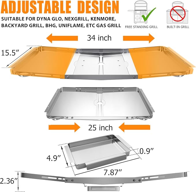 Grease Tray with Catch Pan, Dyna Glo Grill Replacement Parts, Universal Drip Pan (25-34 inch) for 4/5/6 Burner Gas Models from Dyna Glo, Nexgrill, Expert Grill, Kenmore, BHG and More(XL)