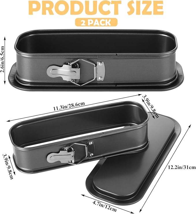 ASelected 2PCS Narrow Oval Springform Pan, 12 Inch Black Gray Non-Stick Springform Cake Pans with Removable Bottom for Cheesecake, Terrine, Tiramisu, Bread Loaf, Baking