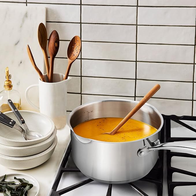Rorence 2.5 Quart Stainless Steel Sauce pan with Lid | Cooking Pot with Pour Spouts, Capsule Bottom & Tempered Glass Lid