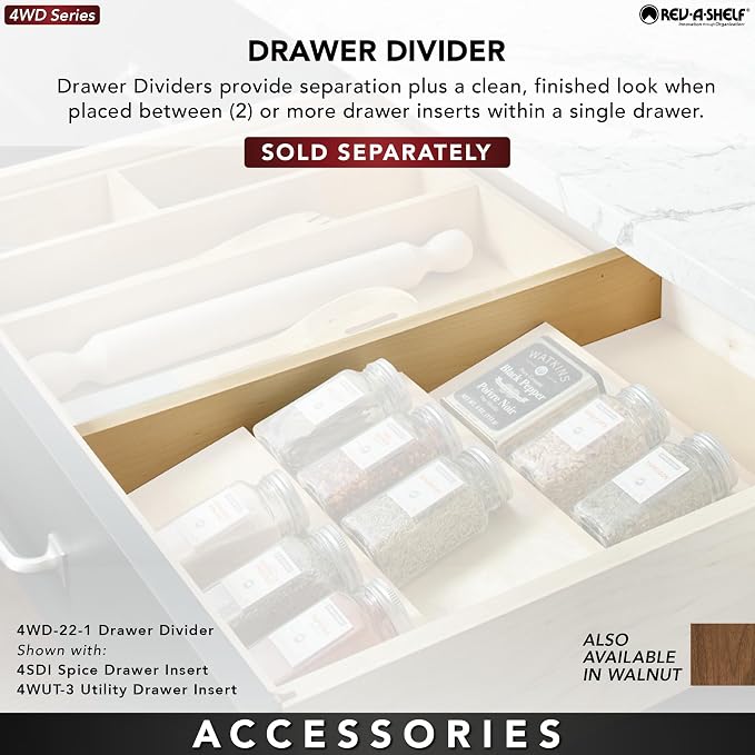 Rev-A-Shelf Trim-to-Custom-Fit Silverware Drawer Organizer For Kitchen Utensils, Cutlery Cabinet Storage Divider Insert, 33.11" x 21.97", Maple Wood, 4WUTCT-36SH-1
