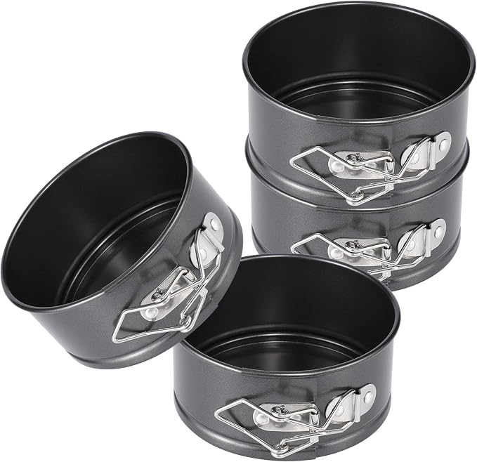 Hiware 4-Inch Mini Springform Pan Set - 4 Piece Small Nonstick Cheesecake Pan for Mini Cheesecakes, Pizzas and Quiches