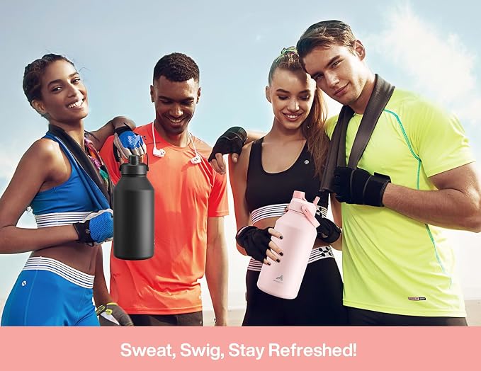 POWCAN 64 oz Insulated Water Bottle with 2-in-1 Straw and Spout Lid, Keep Cold 24H, Leak-Proof, BPA-Free, Double Wall Stainless Steel Water Bottle for Sports, Gym, Travel, and School (Cotton Candy)