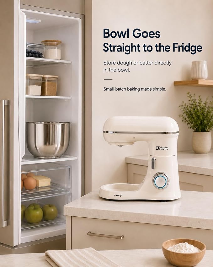 Kitchen in the Box Stand Mixer, 3.5 QT Small Kitchen Electric Dough Mixer | 10-Speed, for 1–2 People, Beginner-Friendly, with Dishwasher-Safe Dough Hook, Beater & Egg Whisk, Cake, White