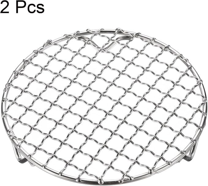 HARFINGTON 2pcs Round Cooking Rack 5.9-inch 201 Stainless Steel Cross Wire Barbecue Grill Net with 20mm Legs for Cooking Baking Steaming BBQ