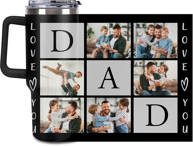 Personalized Tumbler Custom Vacuum Insulated Travel Mug Customizable Coffee Cup with Your Photos and Text Christmas Birthday Gift (Dad 02)
