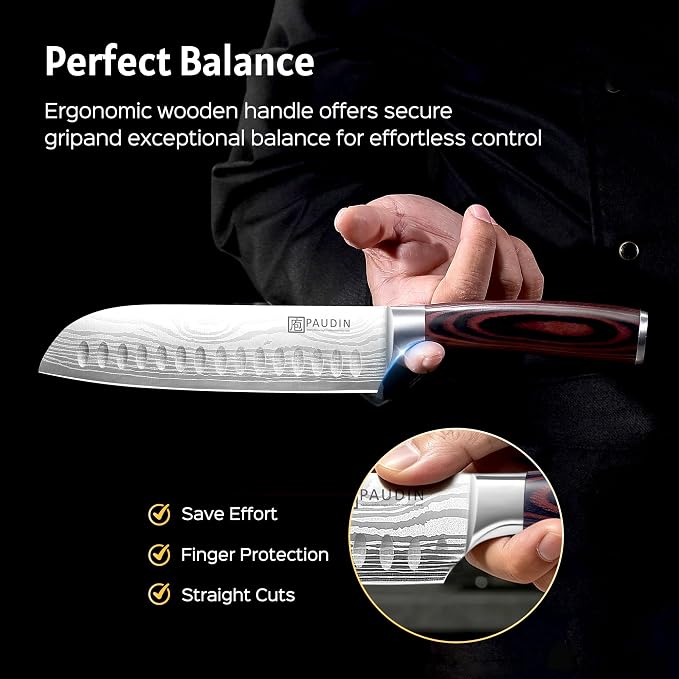 PAUDIN Santoku Knife Chef Knife, Ultra Sharp 7" Kitchen Knife for Cooking | Japanese High Carbon German Stainless Steel, Long-Lasting, Ergonomic Pakkawood Handle, Gift for Cook & Pro Chef