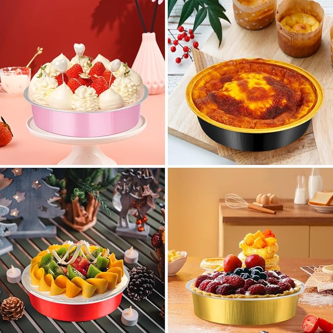 LNYZQUS 8oz Mini Pie Tins with Lids 50 Pack, 4 Inch Individual Cake Pans | Foil Disposable, Small Cake Tins, Mini Pie Containers, for Bake Sale Baking and Packaging, Round Gold