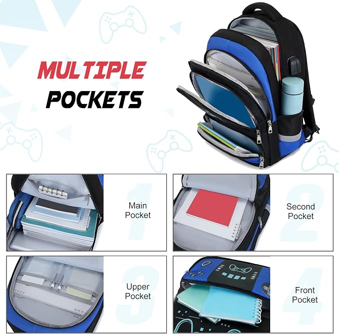 Backpack for School Boys, Cool Luminous Gamer Boys Schoolbag | with Lunch Box & Pencil Case Set for Kids Teens Elementary Middle School, Bookbag Glow In The Dark
