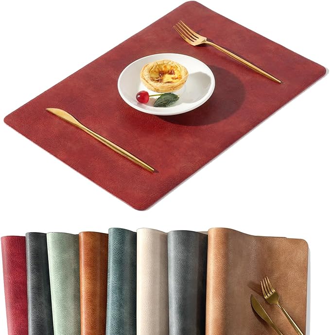 UnivoColors Placemats,Heat Resistant Placemats Set of 6 Washable 12 x 17 Inch,Waterproof Table Mats,Wipeable Pu Place Mats for Kitchen,Dining Room.Red