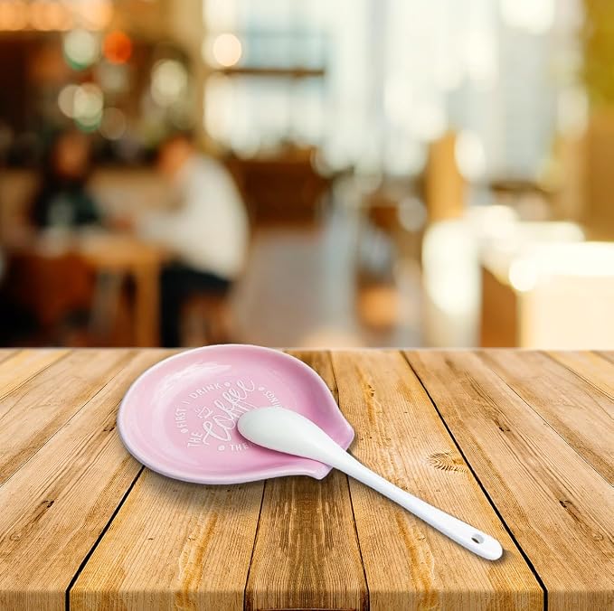 Funny Coffee Quote First I Drink The Coffee Then I Do The Things Ceramic Spoon Holder-Light Purple Coffee Spoon Rest -Cafe Station Bar Accessories