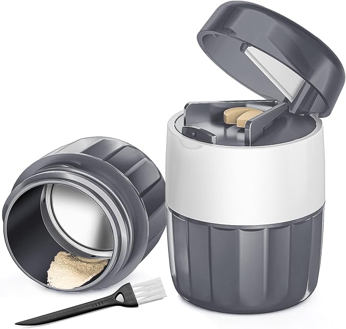 DUBSTAR 3-in-1 Pill Crusher Fine Powder Pill Grinder Pill Cutter Grey | Pill Crushers for Elderly and Pet with Pill Storage and Brush, Pill Splitter for Small or Large Pills