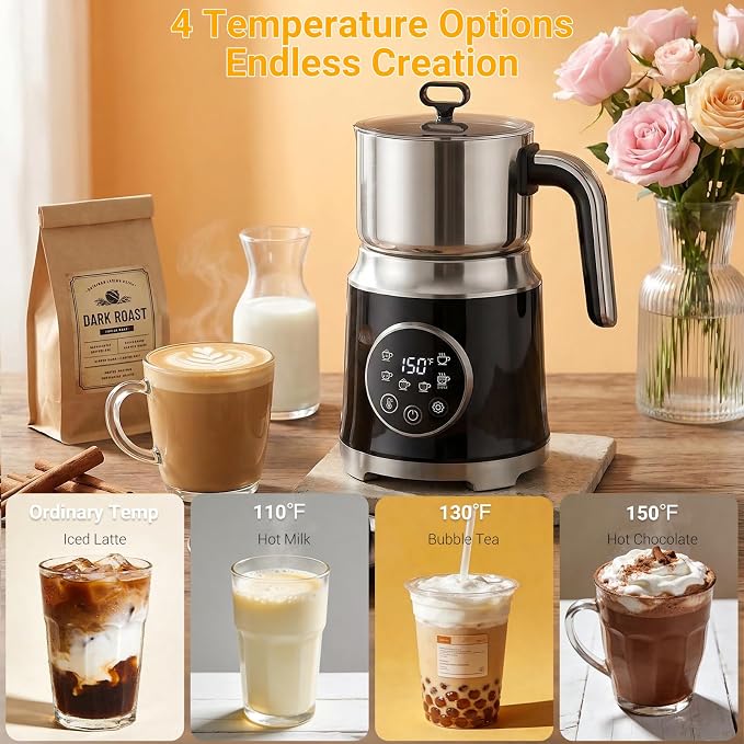 Milk Frother,Variable Temp and Froth Thickness,27oz/800ml Milk | Steamer and Frother for cappuccino or Latte,Dishwasher Safe,6-in-1 Frother Machine,Fast Heating,Low Noise
