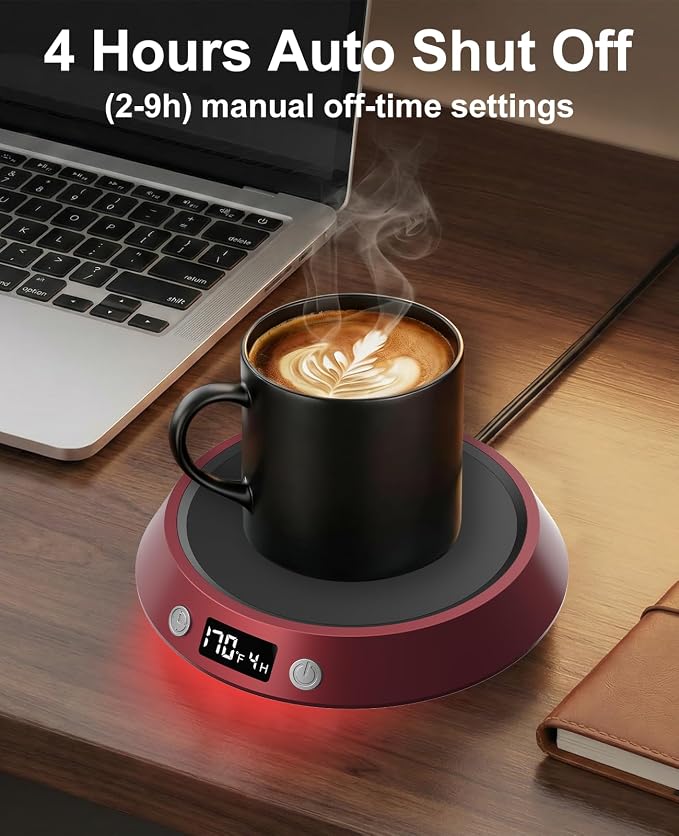 Kepwam Mug Warmer for Desk, Coffee Warmer with 3 Temp Settings & 2-9H Timer | 50W Fast Heating Beverage, LED Digital Display, Works for Coffee Mugs & Candle Jars, Multifunctional Gift fo Home & Office