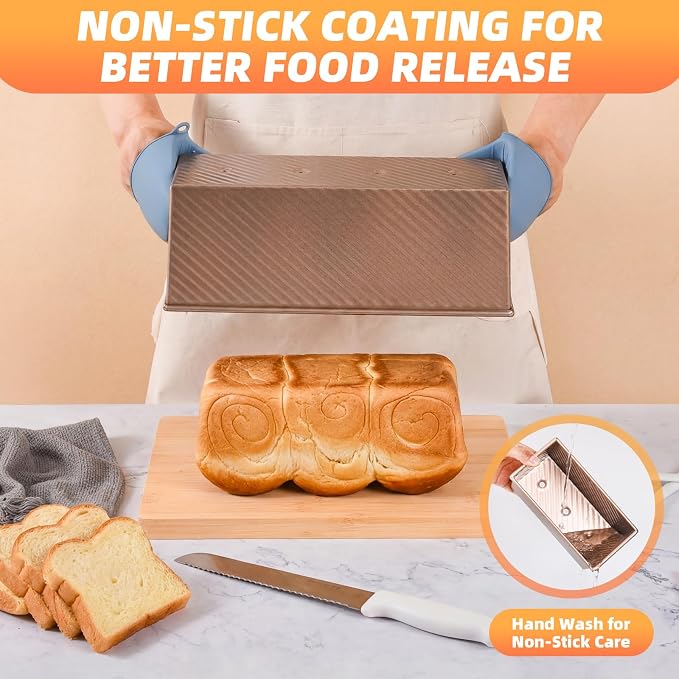 2 PCS Pullman Loaf Pan with Lid, 2.2 lb & 1 lb Dough Capacity, Nonstick Carbon Steel Sandwich Bread Pans with Covers for Homemade Sourdough Baking