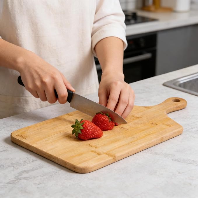 Bamboo Cutting Board for Kitchen (16'' x 7.8'), Wooden Cutting Board with Handle, Charcuterie Board, Cheese Board, Decorative Wooden Serving Board