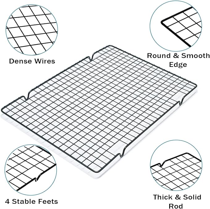 2 Pack Cooling Rack for Baking Cooking, 16" * 10" Squares Wire Racks | Small, Squares Grids, Oven Safe Cookie Cooling Rack, Roasting, Grilling, Drying