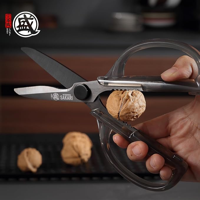 MITSUMOTO SAKARI Detachable Poultry Shears, Clear Acrylic Handle | Titanium-plated 1.4116 stainless steel blades, detachable design, clear acrylic handle for meat, fish, nuts and vegetables