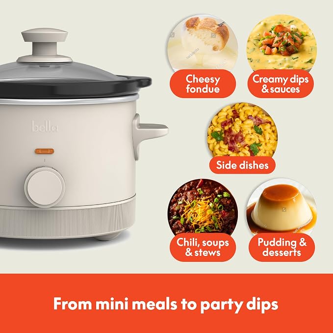 bella 1.5qt Manual Non-Toxic Slow Cooker with 3 Heat Settings, Oatmilk