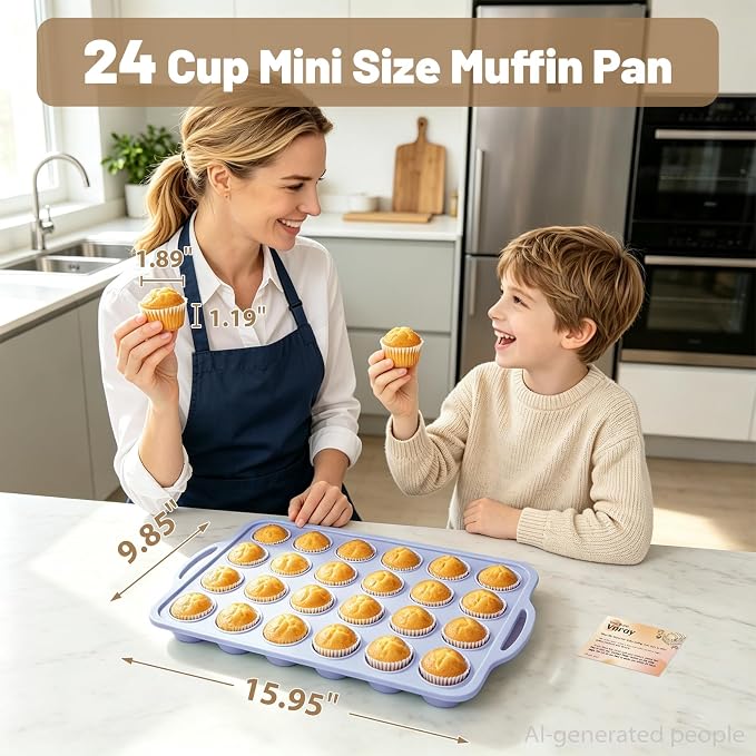 Mini Silicone Muffin Pan with Frame Non Stick Cupcake Tin Baking Mold | Silicone Cupcake Pan with Handles 24 Cup, BPA Free Silicon Muffin Tin Tray Small for Baking, Egg Bites, Cupcake Mold Blue