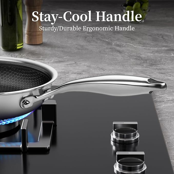 Innerwell 12" Non Stick Frying Pans,Stainless Steel Nonstick Frying Pan | Honeycomb Nonstick Coating, PFOA-free & Non-Toxic. Compatible with All Stoves, Easy to clean.Oven &Dishwasher Safe