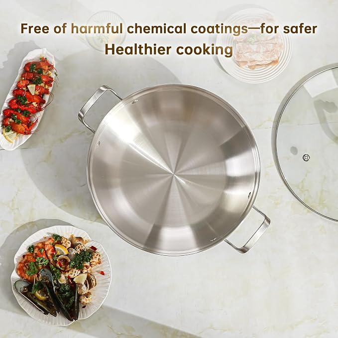 Yeksum Tri-Ply Stainless Steel Saute Pan,Deep Frying Pan with lid,Compatible with All Cooktops Up to 650℉, Everyday Pan,Hot Pot,Kadhai,Induction Cooking Pot,Dishwasher and Oven Safe (4QT)