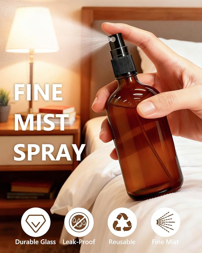KEYWING 35 Pack 4oz Small Amber Glass Spray Bottles for Essential Oils | Empty Brown Fine Mist Spray Bottles, Refillable Containers for Cleaning, Hair, Travel, Plants, Skin Care