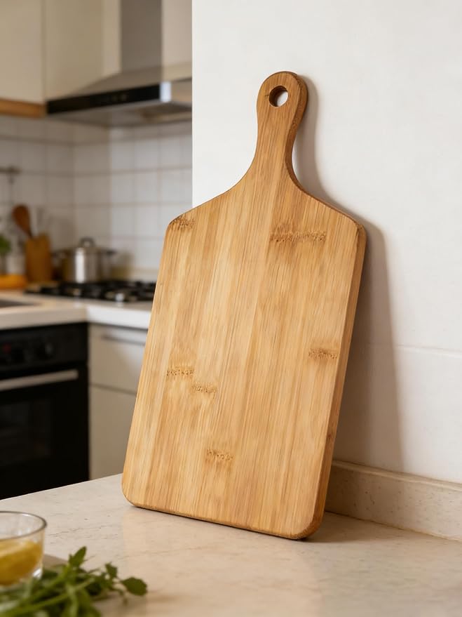 Bamboo Cutting Board for Kitchen (16'' x 7.8'), Wooden Cutting Board with Handle, Charcuterie Board, Cheese Board, Decorative Wooden Serving Board
