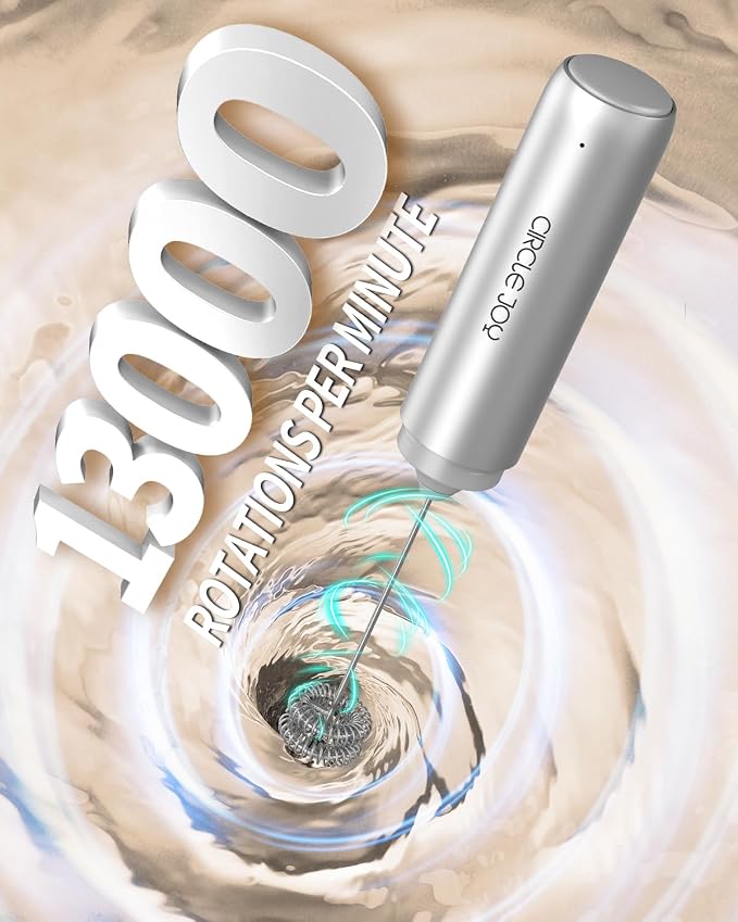 CIRCLE JOY Rechargeable Milk Frother Handheld with Stand,Dual Spring Whisk Electric Coffee Frother Wand, Portable Hand Frother Drink Mixer for Matcha Lattes Cappuccino, Coffee Lover Gift, Silver