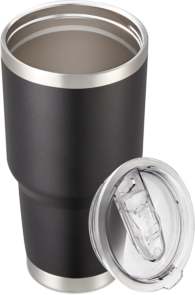 30 oz Tumbler with Lid Stainless Steel Tumblers, 1 Pack | Vacuum Insulated Cup, Leak Proof Lid, Powder Coated Travel Mug, Double Wall, Keep Cold Drinks for 12 Hours, Black