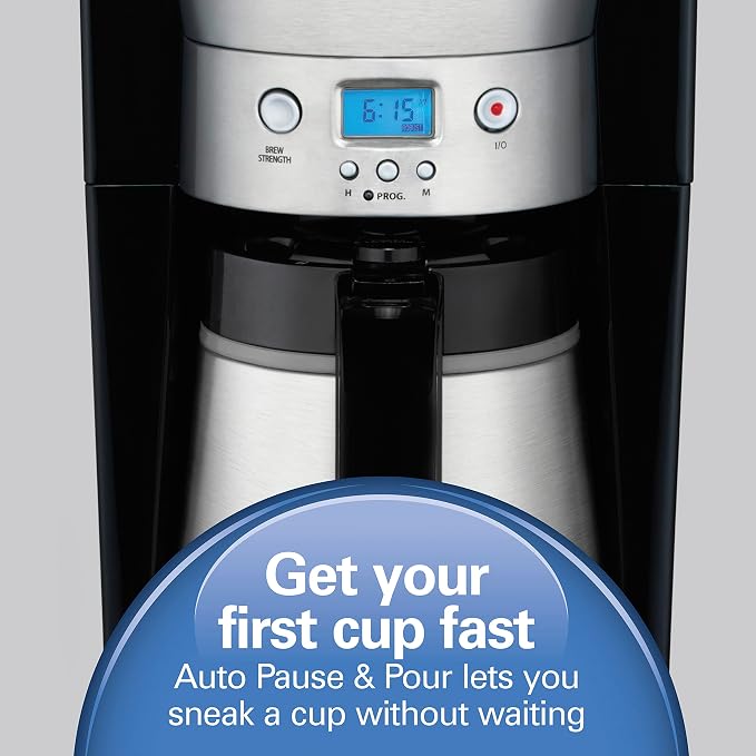 Hamilton Beach Programmable Drip Coffee Maker with 10 Cup Thermal Carafe | 3 Brewing Options | Auto Shutoff & Pause and Pour | Stainless Steel | 46899R