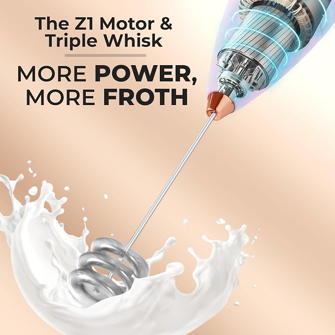 Zulay Kitchen Powerful Milk Frother Wand With Duracell Batteries - Ultra Fast Handheld Drink Mixer - Electric Whisk Foam Maker for Coffee, Lattes, Cappuccino & Matcha - Triple Whisk - Regal Lavender
