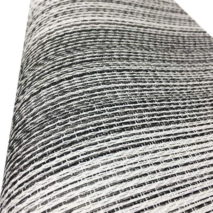 WAZAIGUR Placemats Set of 6, Woven Vinyl Table Placemats, Black with White | Placemat, Blending Color Durable Washable Place Mats Indoor Outdoor Heat-Resistant Anti-Skid Kitchen Dining Table Mats