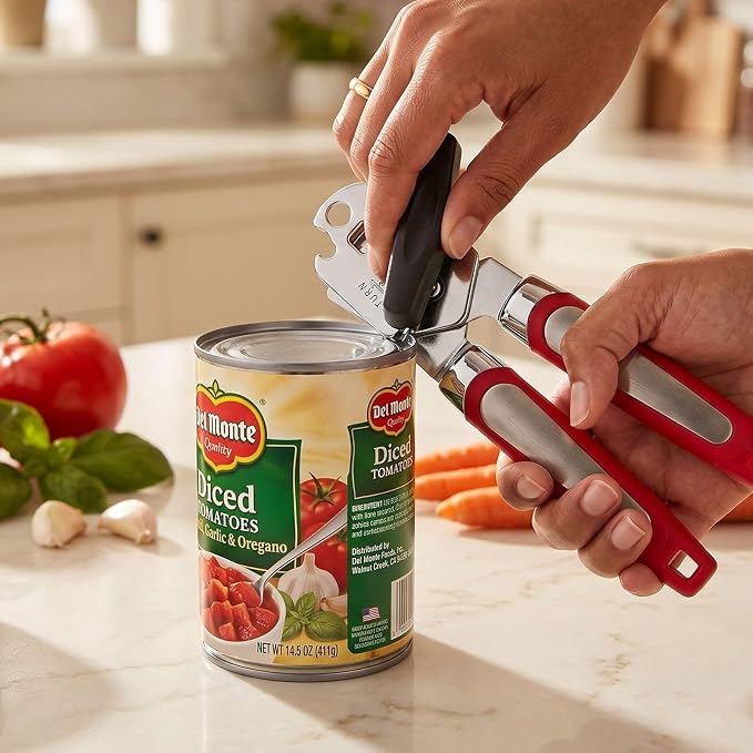 Can Opener Manual Heavy Duty | Hand Held, for Seniors with Oversized Turn Knob, Soft Grip Sharp Blade, Solid Steel Hand Manual, for Kitchen & Camping
